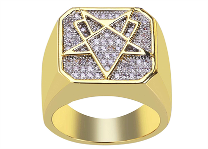 Gold Plated Micro Pave CZ Stone Square Pentagram Ring